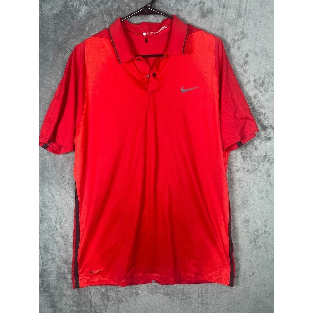 Nike Golf Tiger Woods Men's Polo Shirt Red Silver Size Medium